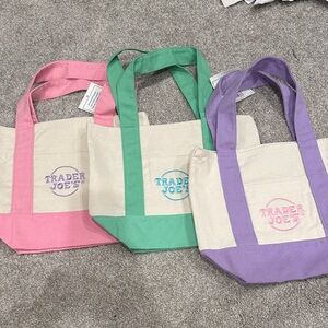Trader Joe's Colorful Canvas Tote Bag Trio
